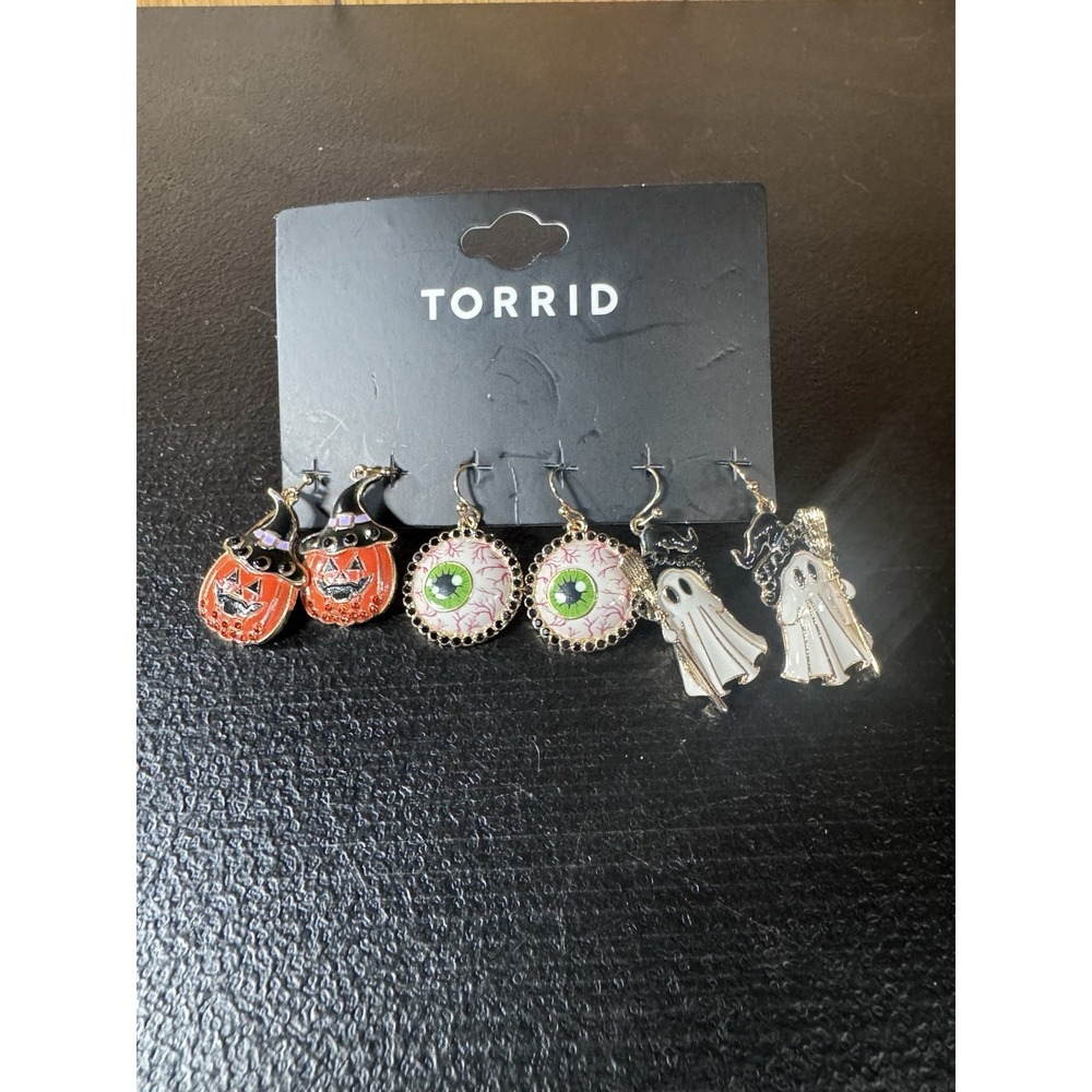 Torrid Halloween Earring Set (3) Ghost Pumpkin Eye Balls NEW Gothic Spooky Gold